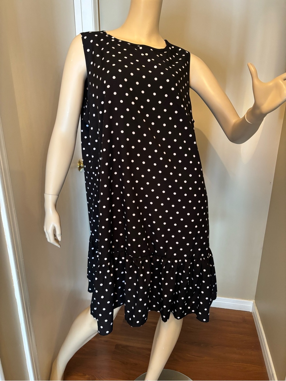 Black and White Polka Dot Ruffle Hem Dress